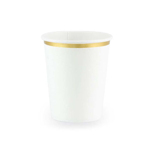 Picture of PAPER CUPS WHITE WITH GOLD BORDER 260ML - 6 PACK